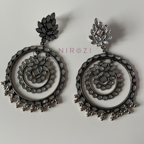 Oxidised Silver Mirror Earrings