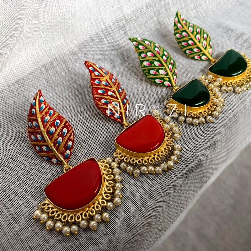 Lata - Hand painted Leaf Earrings