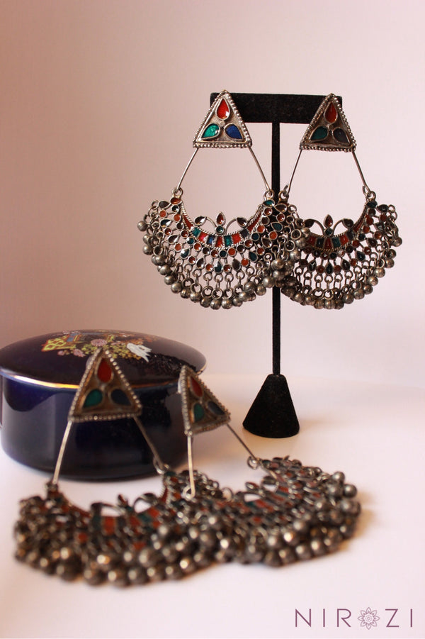 Afghan inspired jewelry. Oxidized silver jhumka earrings. Simple oxidized earrings. lightweight earrings.