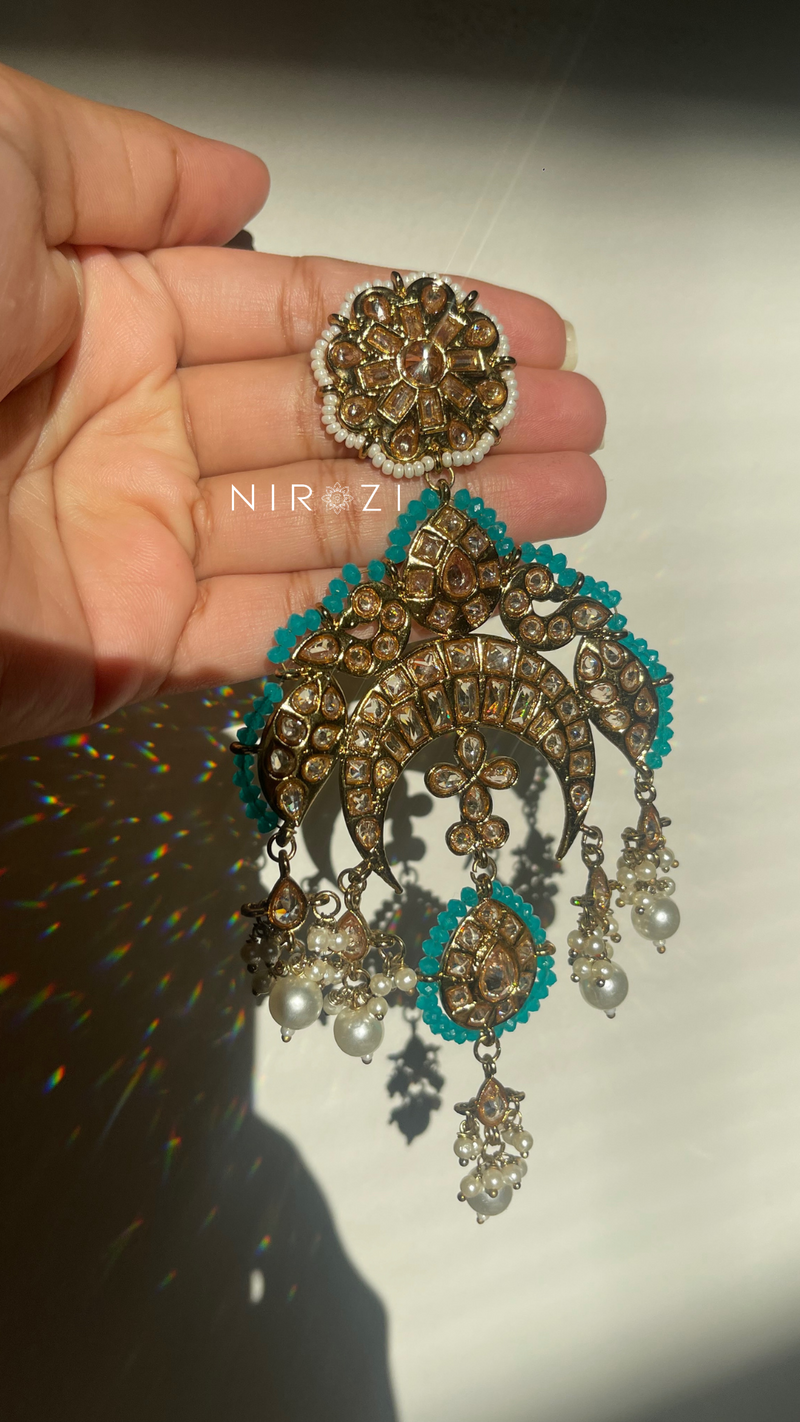 Long polka earrings with pearls and firoza beads