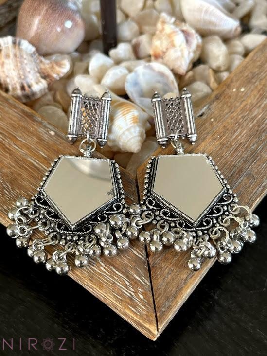 Buy Priyaasi Studded Sky Blue Beaded Mirror Drop Earrings Online